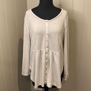 Wrap Size 10 Grey Tunic Long Sleeve Button Down Weave Neckline
